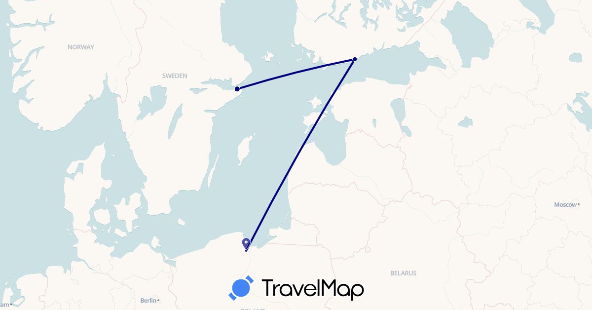 TravelMap itinerary: driving in Finland, Poland, Sweden (Europe)